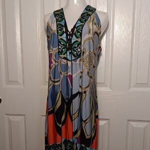 Analili Vibrant Colorful Geometric Midi Dress Large